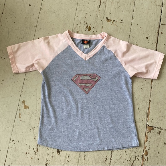 Vintage Warner Brothers Supergirl Sparkle Logo Cropped Baseball Tee T Shirt - Picture 1 of 12